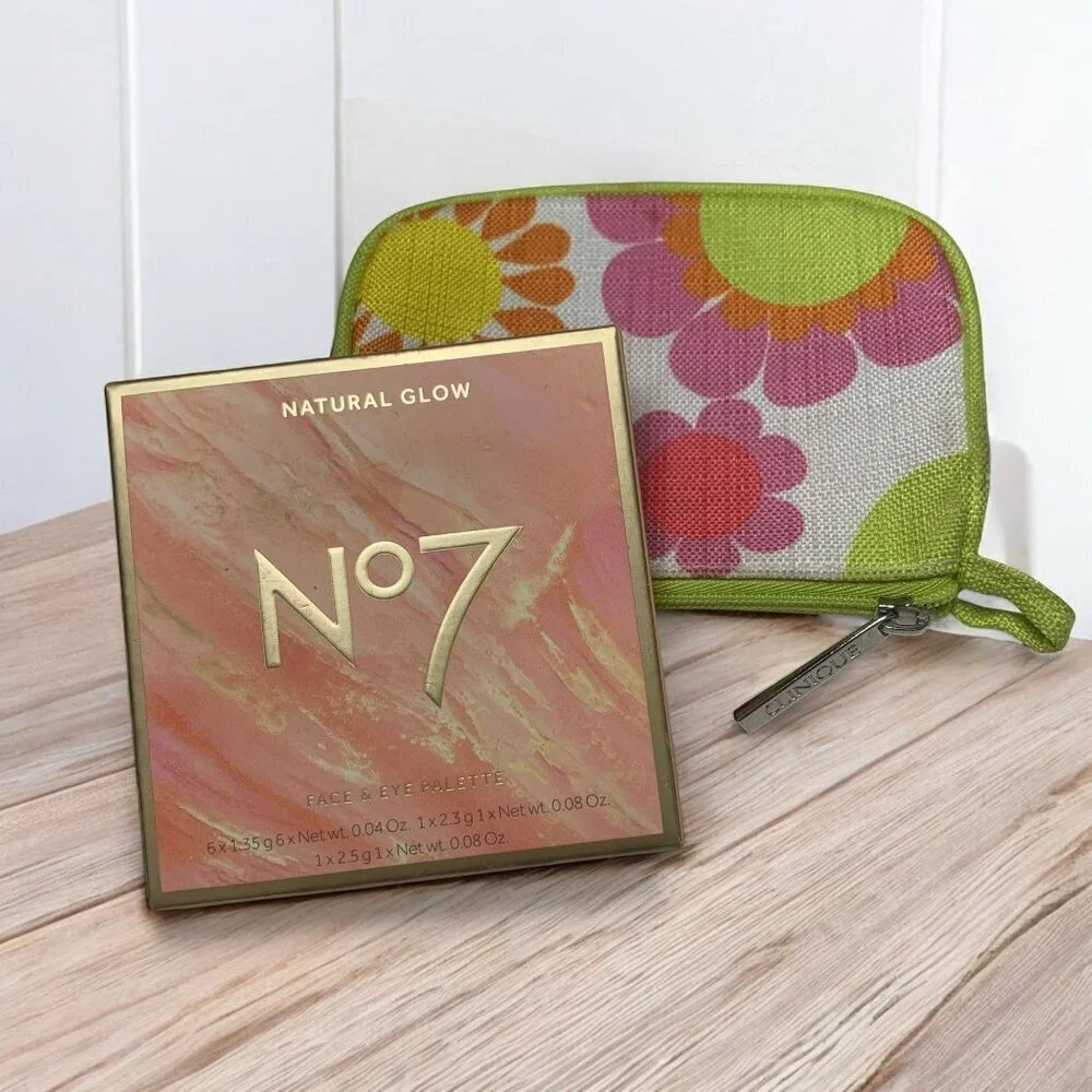 No7 Natural Glow Face & Eye Palette With Clinique Floral Makeup Bag